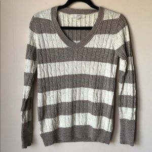 LOFT Tan and cream striped LOFT sweater
